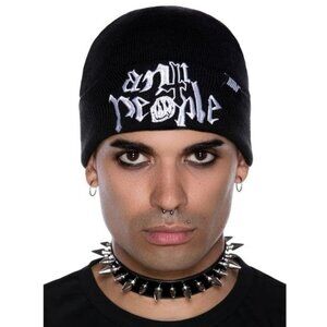Killstar Anti People Beanie – Black Acrylic Knit, White Embroidery, Unisex Hat
